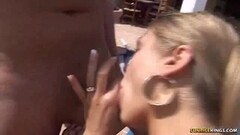 Blonde and brunette sluts share a hard cock Thumb